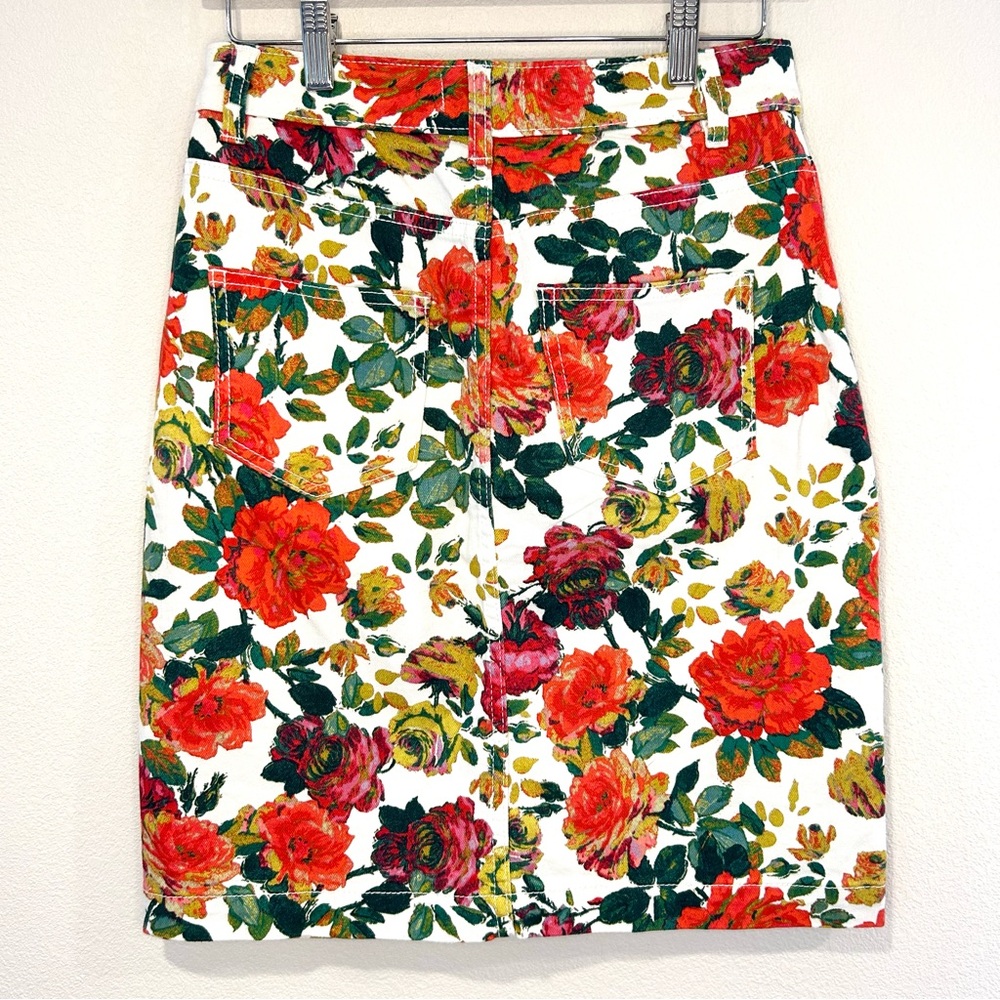 MAEVE Anthropologie Floral Denim Pencil Skirt Boho Preppy Casual Size 2 & 12 - Picture 4 of 12